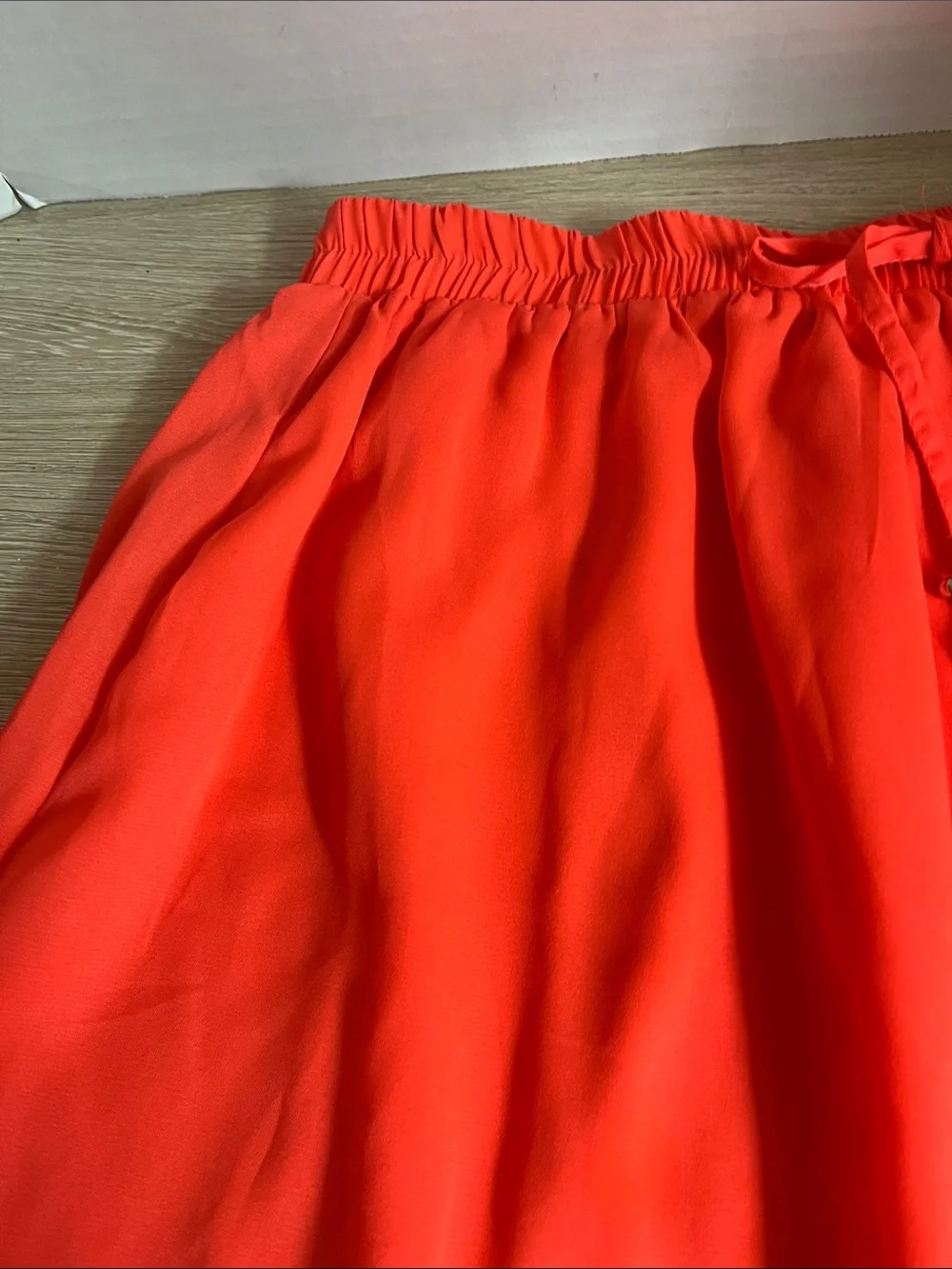 dina be Coral-Red Scalloped Embroidered Skater Skirt